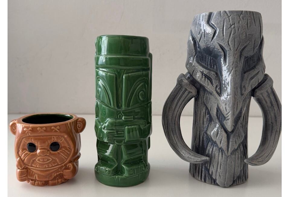 Star Wars Geeki Tikis Set Of 3 Ewok Mythosaur Boba Fett Porcelain Lucas Films